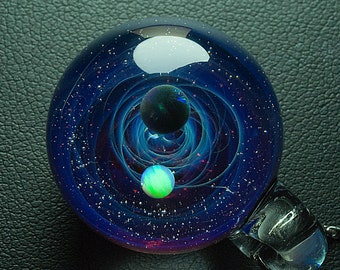 Unique Birthday Gift，Handmade Glass Universe Pendant 24mm, blue Galaxy Pendant Necklace, Twisted Space Glass Pendant