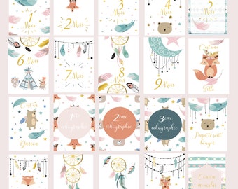 Scalable pregnancy milestone cards month by month floral pattern in photo paper for pregnancy souvenir ideal for pregnant women