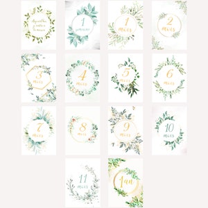 Cartões de marcos do bebê, meu primeiro ano, mês a mês, em papel fotográfico, presente de chá de bebê de nascimento ideal Floral vert