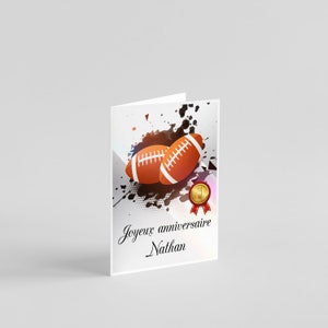 Carte anniversaire fille garçon motif sport basket, foot, tennis, rugby et jeux vidéo à personnaliser prénom et âge Rugby