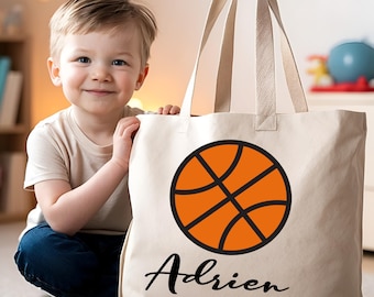 Children's cotton bag with basketball motif - Large personalized tote bag - Ideal for sports, school, leisure, toys