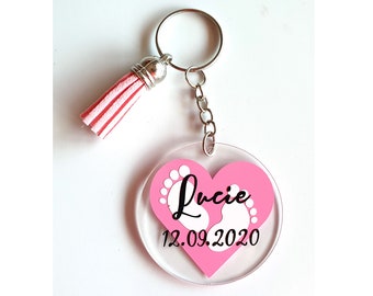 Women's men's key ring baby girl boy imprint to personalize birth gift