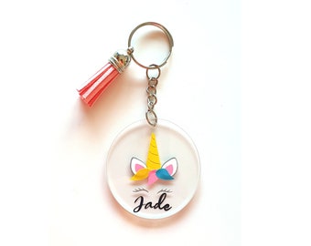 Porte clé fille motif licorne à personnalisé cadeau anniversaire fille femme