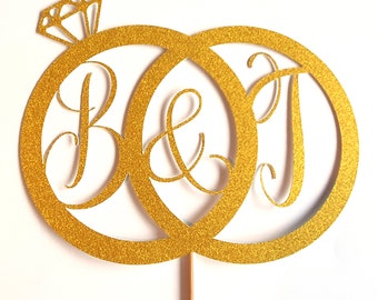 Topper cake doré argenté félicitations mariage fiançailles elle a dit oui initiales mariés décoration gâteau à personnaliser 5 motifs