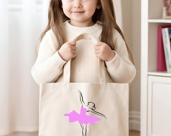 Customizable Fabric Bag for Children - Dancer Pattern Tote Bag - Cotton Bag with First Name - Ideal for School, Activities, Birthday, Girl's Gift