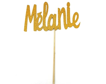 Happy birthday cake topper glittery gold decoration adult child birthday cake to personalize first name