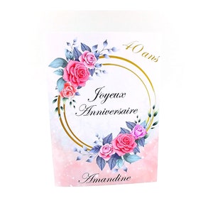 Carte anniversaire femme mariage 20 ans 30 ans 40 ans 50 ans à personnaliser prénom et âge motif floral papier finition glacé image 3