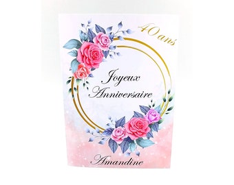 Carte anniversaire femme mariage 20 ans 30 ans 40 ans 50 ans à personnaliser prénom et âge motif floral papier finition glacé