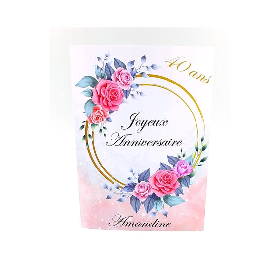 Carte anniversaire femme mariage 20 ans 30 ans 40 ans 50 ans à  personnaliser prénom et âge motif floral papier finition glacé -  France