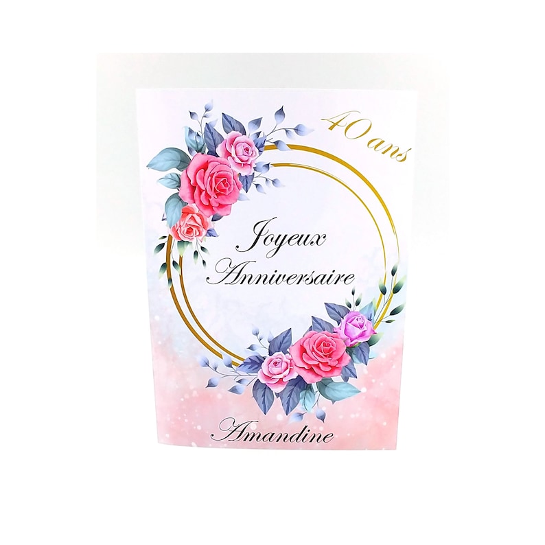 Carte anniversaire femme mariage 20 ans 30 ans 40 ans 50 ans à personnaliser prénom et âge motif floral papier finition glacé image 1