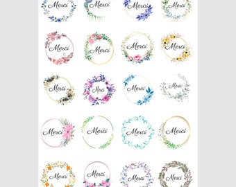 Autocollant rond Merci lot de 10 feuilles 200 etiquettes autocollantes merci pour cadeau, emballage, mariage, anniversaire, scrapbooking