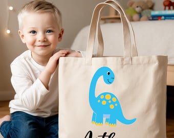 Dinosaur pattern children's bag - Large customizable cotton tote bag - Ideal for toys, school, leisure, comforter