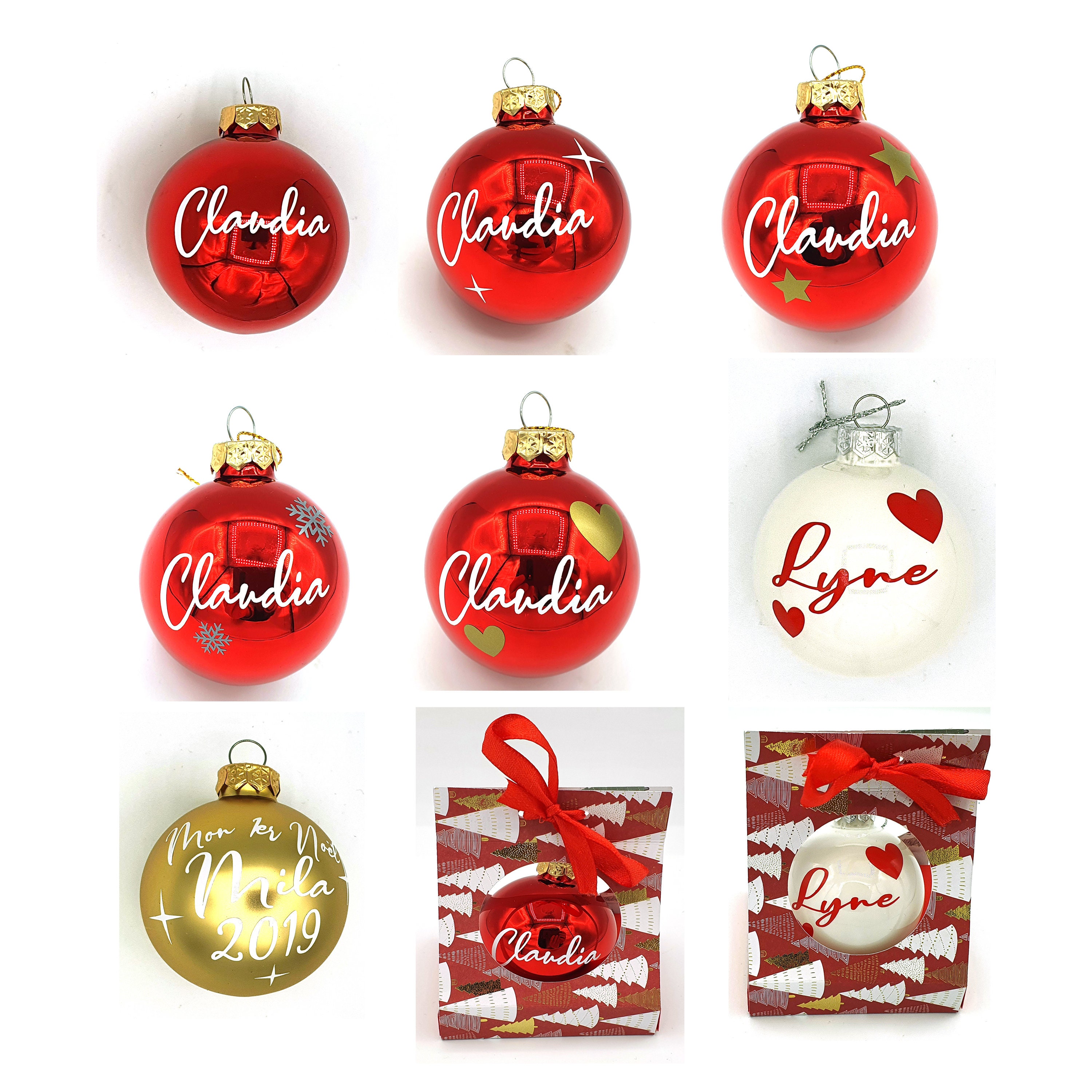 Boule de Noël Personnalisée Prénom Couleur et Motif Au Choix Boule Premier Cadeau Décoration Sapin e