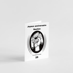 Carte anniversaire fille garçon motif sport basket, foot, tennis, rugby et jeux vidéo à personnaliser prénom et âge Jeux vidéo2
