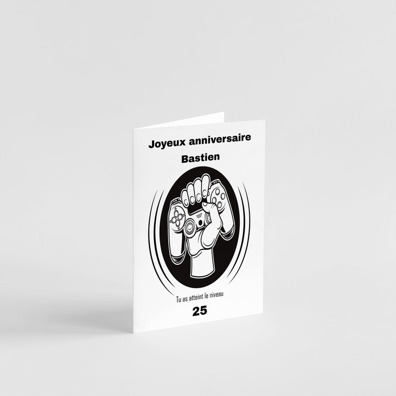 Carte anniversaire fille garçon motif sport basket, foot, tennis, rugby et jeux vidéo à personnaliser prénom et âge Jeux vidéo2