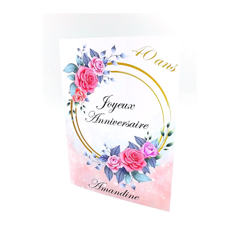 Carte anniversaire femme mariage 20 ans 30 ans 40 ans 50 ans à personnaliser prénom et âge motif floral papier finition glacé image 2