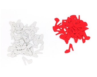 Shoe-shaped confetti, table confetti, party, birthday, wedding, scrapbooking, paper confetti, red shoe, silver