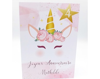 Carte anniversaire fille garçon 1 an, 2 ans, 3 ans, 4 ans ans tout âge à personnaliser prénom et âge différents modèles à découvrir