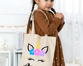 Customizable Unicorn Tote Bag - Children's Fabric Bag with First Name - 100% Cotton - Birthday Gift, School, Leisure, Kindergarten