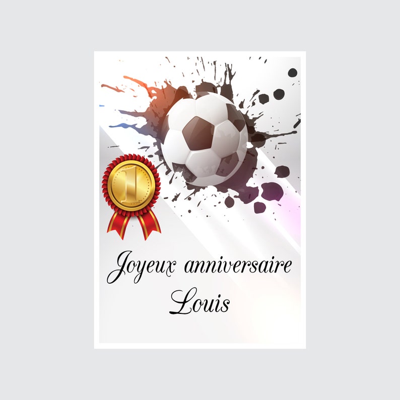 Carte anniversaire fille garçon motif sport basket, foot, tennis, rugby et jeux vidéo à personnaliser prénom et âge Foot