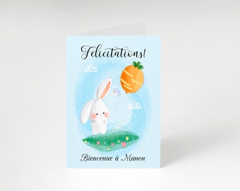Congratulations card rabbit boy girl birth card birth gift with envelope card to personalize