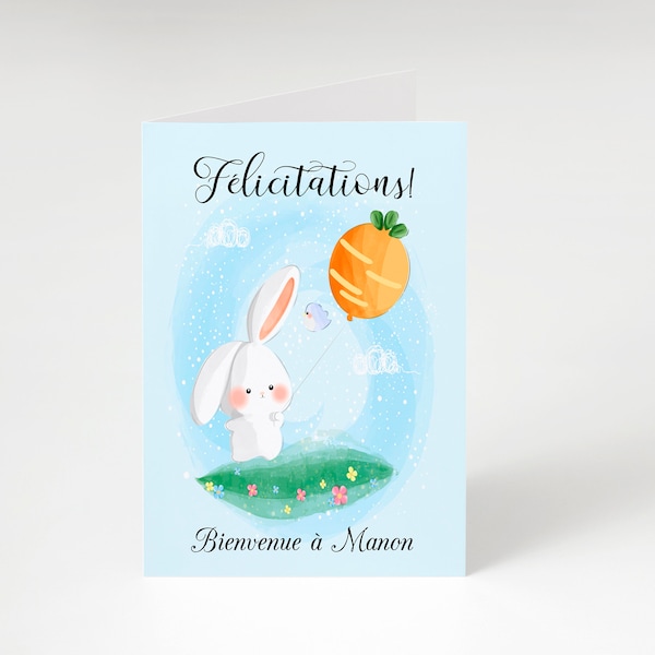 Carte félicitations lapin garçon fille carte naissance cadeau naissance avec enveloppe carte à personnaliser