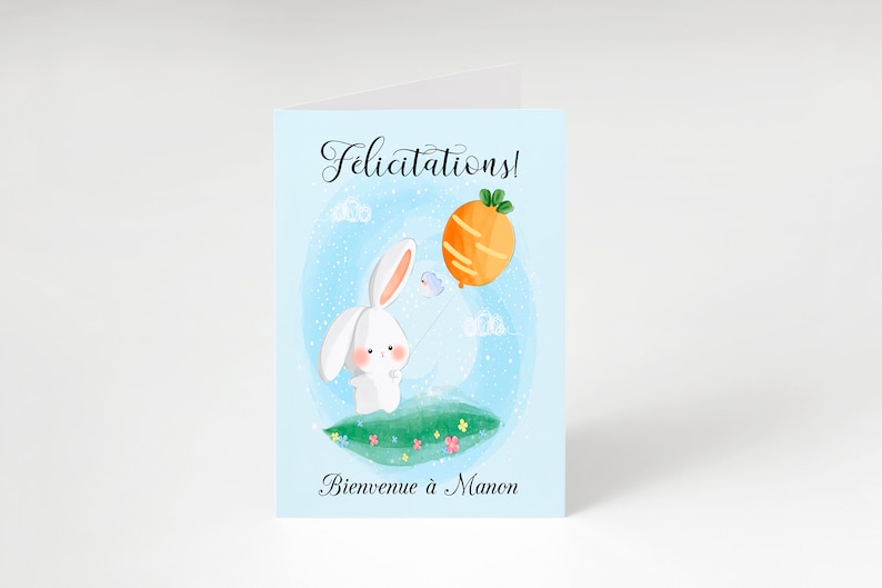 Carte félicitations lapin garçon fille carte naissance cadeau naissance avec enveloppe carte à personnaliser image 1