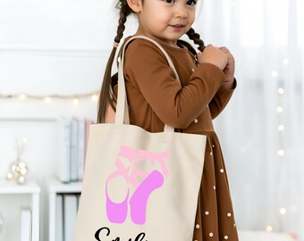 Customizable Children's Tote Bag - Dance Shoe Pattern Fabric Bag - Customizable First Name - Ideal for School, Leisure, Birthday