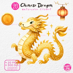 Chinese New Year Clipart Chinese Dragon watercolor dragon PNG Lunar New Year Year of Dragon CNY  Baby Dragon Digital Download PNG Clip Art