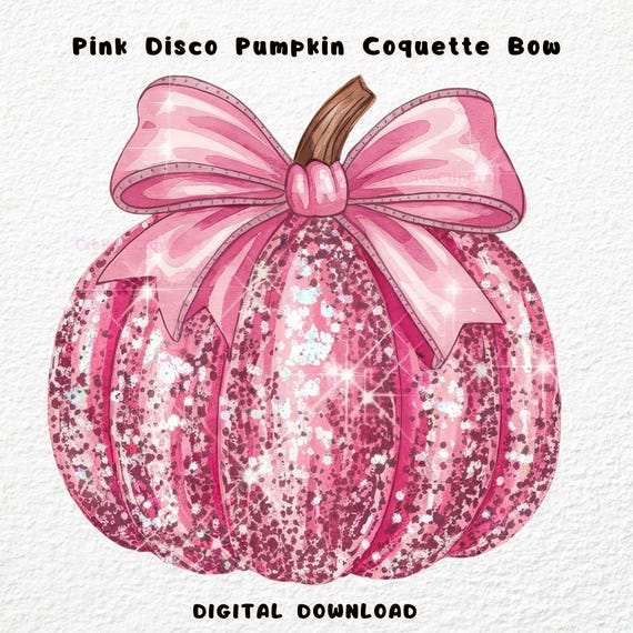 Disco Ball Pink Pumpkin PNG, Disco Pumpkin, Pumpkin Bows, Cute Halloween, Coquette Bow, Trendy Fall, Girly Fall PNG, Sparkle Pumpkin PNG