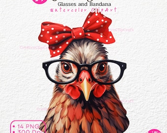 Chicken Glasses and Bandana PNG Bundle, Chicken Funny, Cute Chicken, Sublimation Design, T-Shirt Design PNG, Digital Download