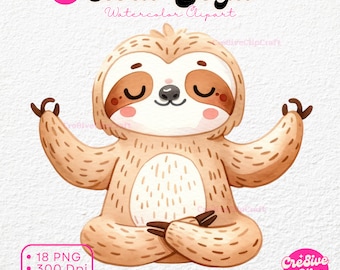 Sloth Yoga poses, Clipart Bundle, Cute baby sloth, watercolor animal, Funny Sloth, PNG, scrapbooking clipart
