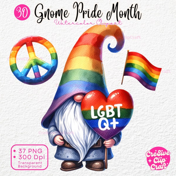 Pride Month Gnome Watercolor Clipart, LGBT Gnome PNG, Gnome Clipart, LGBTQ, Diversity Pride, Pride sublimation, Pride Gnome, Transgender Png