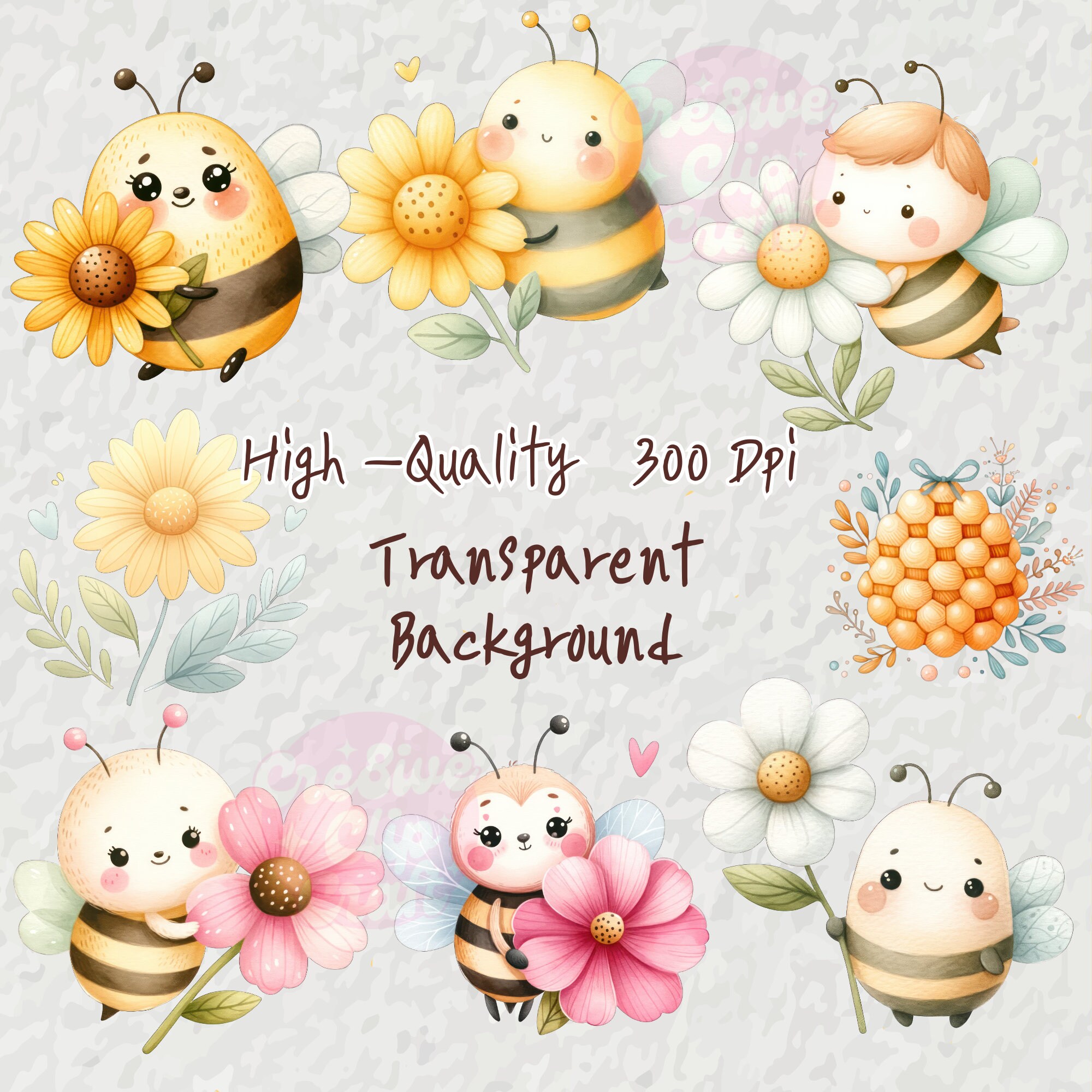 Watercolor Bee Bundle Baby Bee Baby Shower Cute Bee Bee With Flowers ...