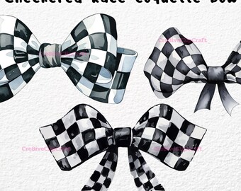 Checkered coquette bow PNG, race day PNG, race PNG, checkered bow, Retro Checkered Ribbon, race car themed, Sports checkered, coquette bow
