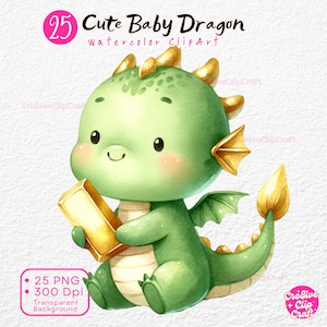 Linda acuarela de dragón, imágenes prediseñadas de dragón, dragón chino, dragón PNG, arte de la pared de la guardería, imágenes prediseñadas para niños, fiesta de niños, baby shower, bebé dragón PNG
