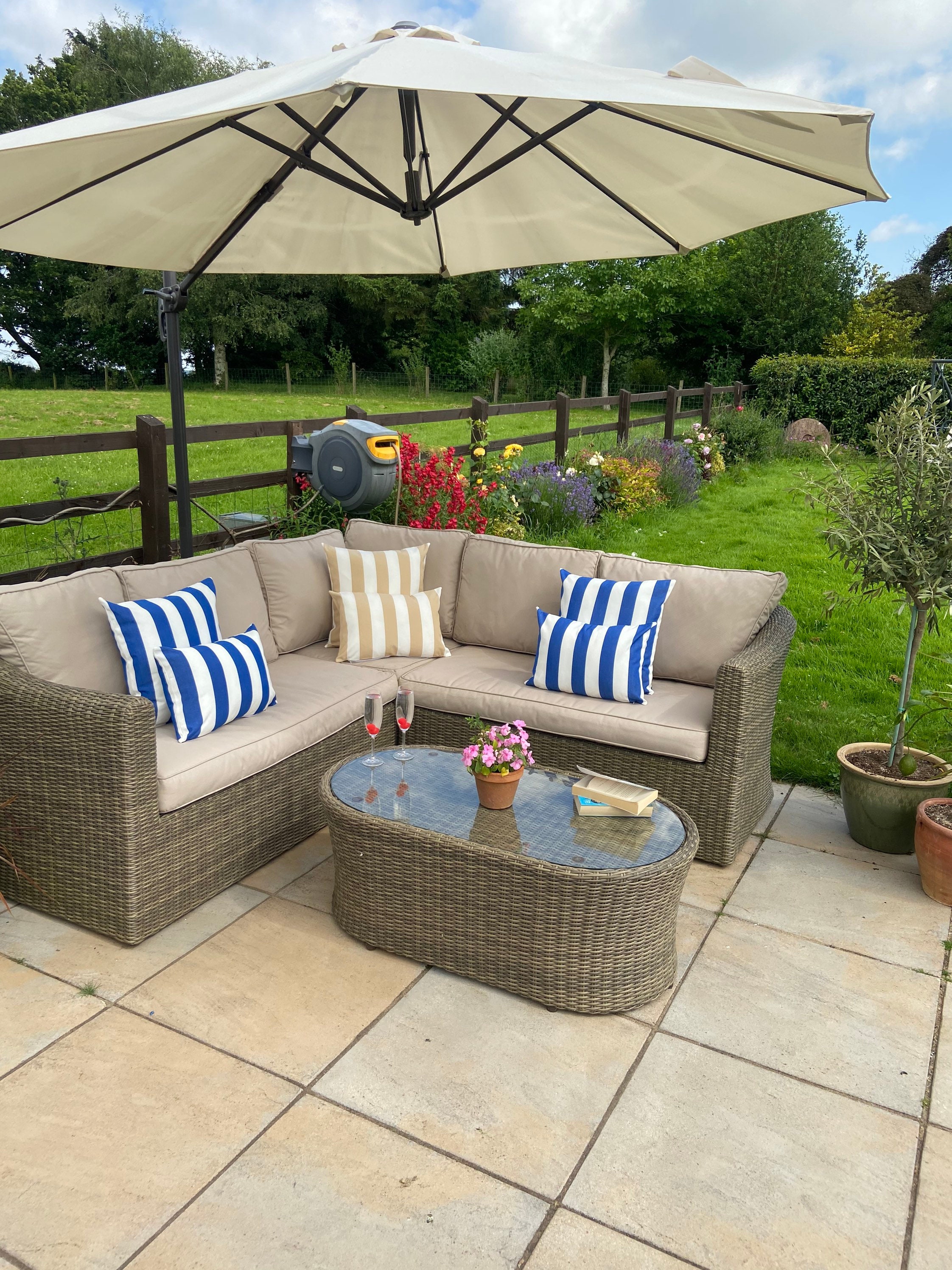 Blue and White Striped Water Resistant Outdoor Cushions Etsy UK