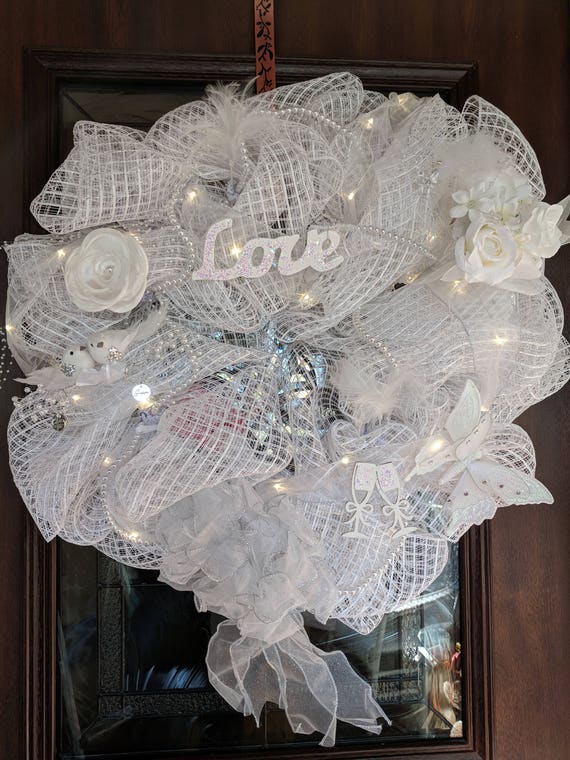 White Wedding Wreath Etsy