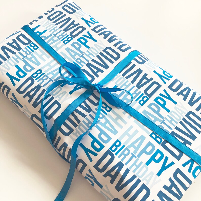 Personalised Birthday Wrapping Paper Blue Wrap Blue Etsy UK