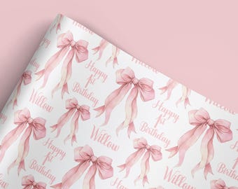 Pink Bow Wrapping Paper Personalised
