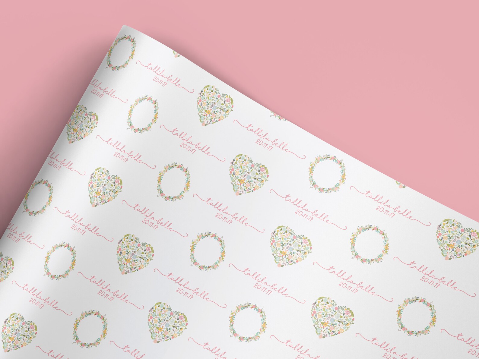 Personalised New Baby Wrapping Paper Floral Date Wrap Etsy