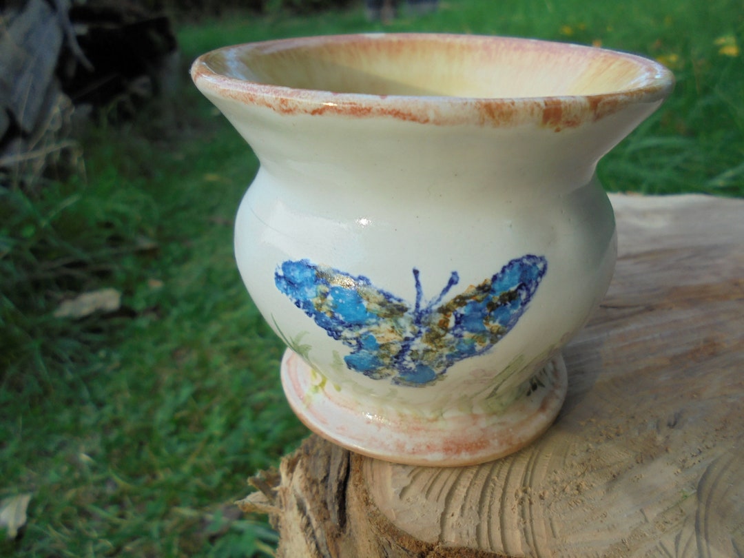 Mug Vase Ceramic Wine Mug Butterfly Herbs Grasses Fayence Hand Etsy
