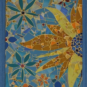 Wandbild Mosaik Sonnenblume in Mosaiktechnik im Bilderrahmen Bild 1