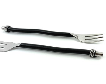 Appetizer Forks Silver/Black Twisted Handle Salad Forks Set of 6