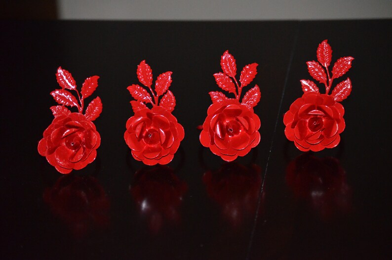 Red Rose Vibhsa Flower Napkin Rings Set of 4