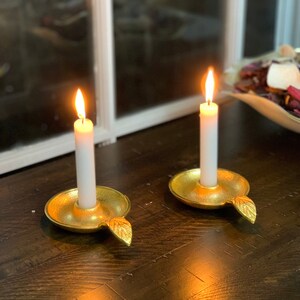 Taper Candlestick Holder Dish Set of 2 (Golden, Rustic)