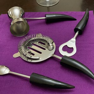 Bar Tools Accessories & Bartending Kit set of 4 for Home Bar and Commercial Bars (Silver Black)