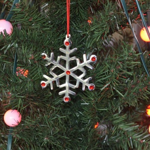 Snowflake Christmas Ornaments with Red Ruby Crystal