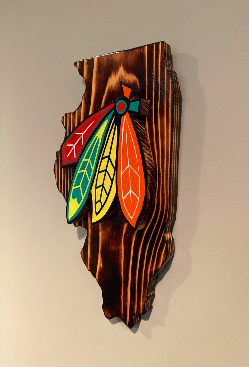 Chicago Blackhawks Feathers State Sign Reclaimed Wood Etsy