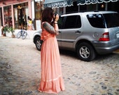 Vintage 70 39 s Young Edwardian Cotton Peach Maxi Dress
